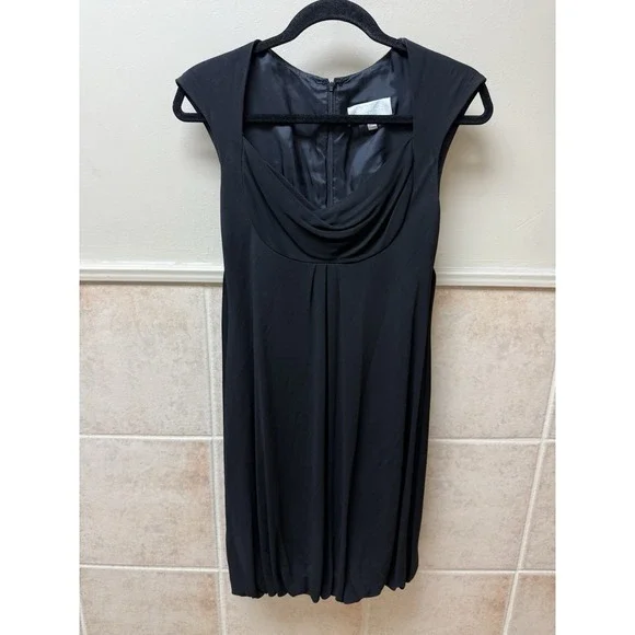 Badgley Mischka Black Cowl Neck Cocktail Dress Bubble Hem Sleeveless Size 0 - Picture 2 of 13